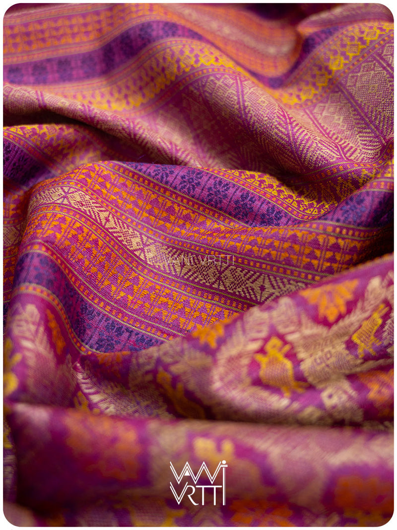 Deep Teal Magenta Matsya Kachhap Handspun Tussar Silk Saree