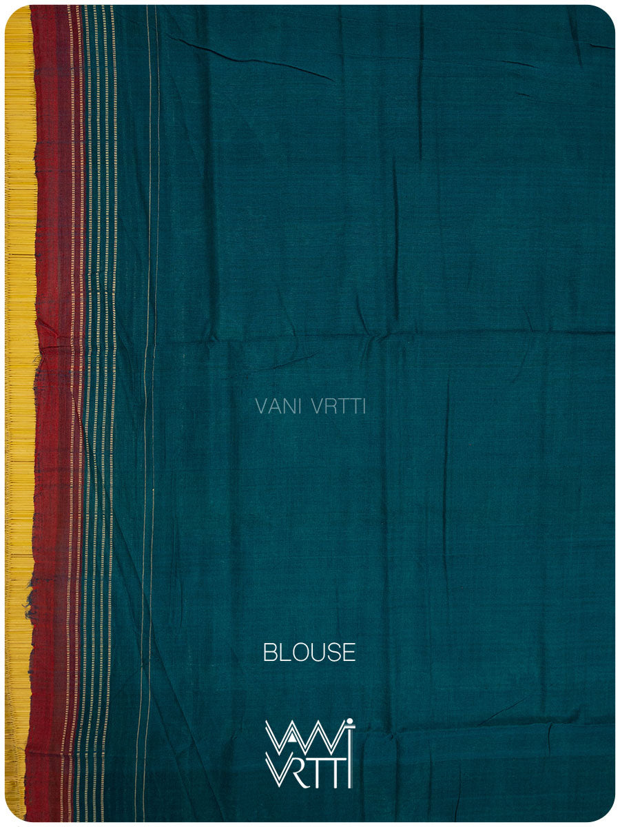 Bottle Green Banana Tree Fine Cotton Ikat Saree