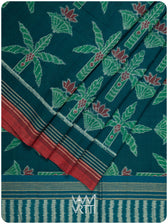 Bottle Green Banana Tree Fine Cotton Ikat Saree