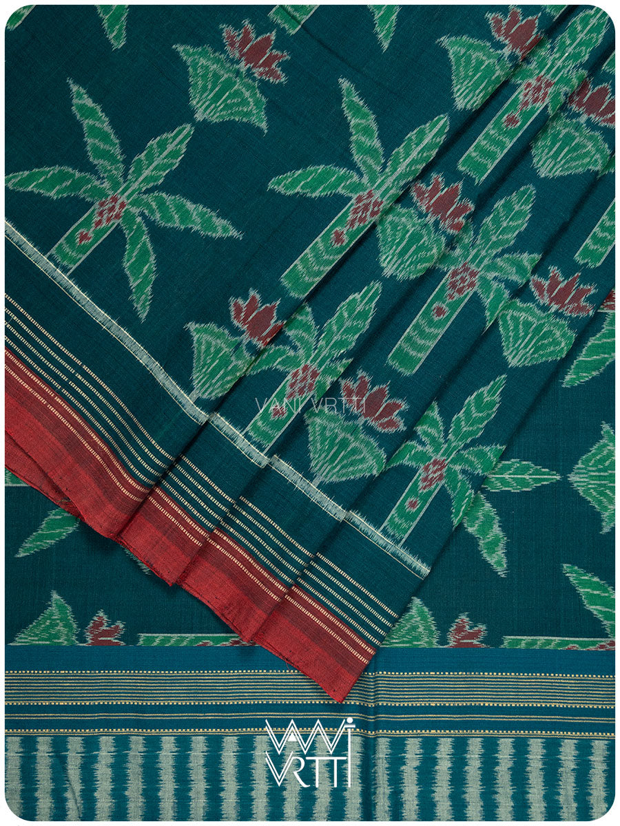 Bottle Green Banana Tree Fine Cotton Ikat Saree