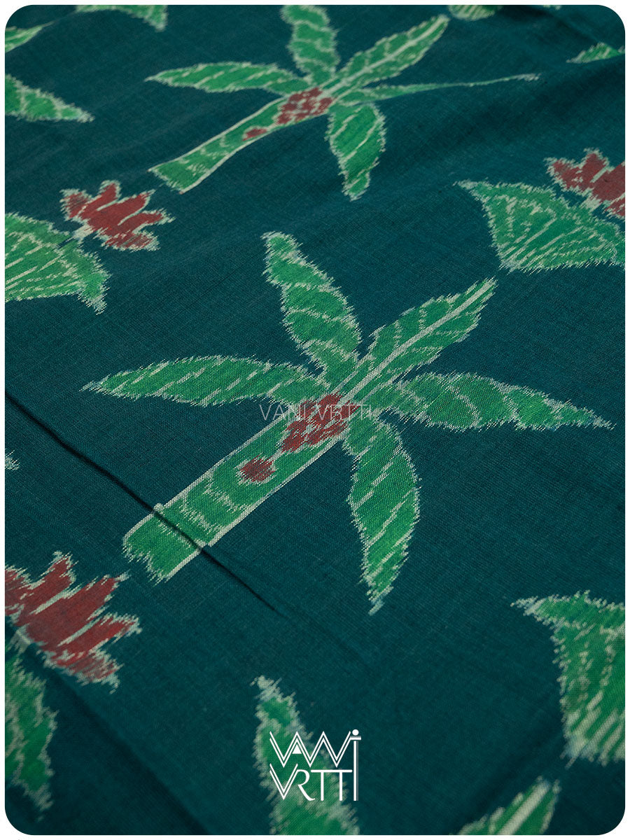 Bottle Green Banana Tree Fine Cotton Ikat Saree