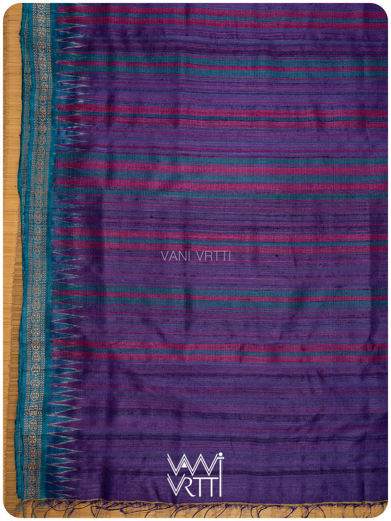 Deep Baingani Magenta Firozi Aarush Handspun Tussar Silk Saree