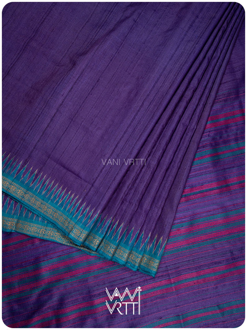 Deep Baingani Magenta Firozi Aarush Handspun Tussar Silk Saree