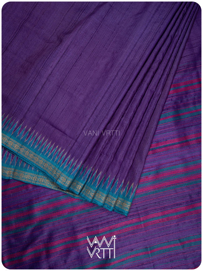 Deep Baingani Red Firozi Aarush Handspun Tussar Silk Saree