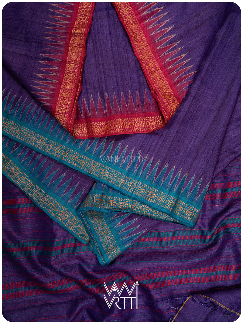 Deep Baingani Red Firozi Aarush Handspun Tussar Silk Saree