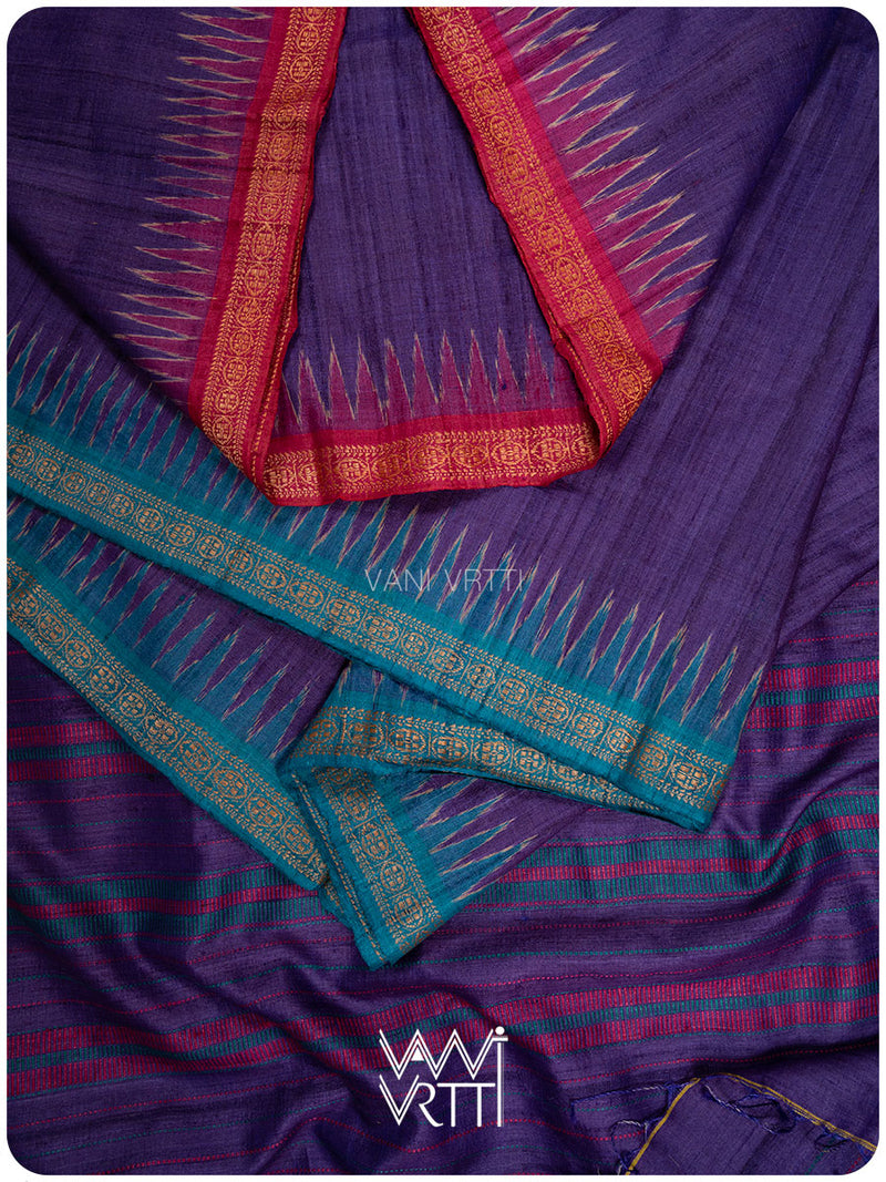 Deep Baingani Magenta Firozi Aarush Handspun Tussar Silk Saree