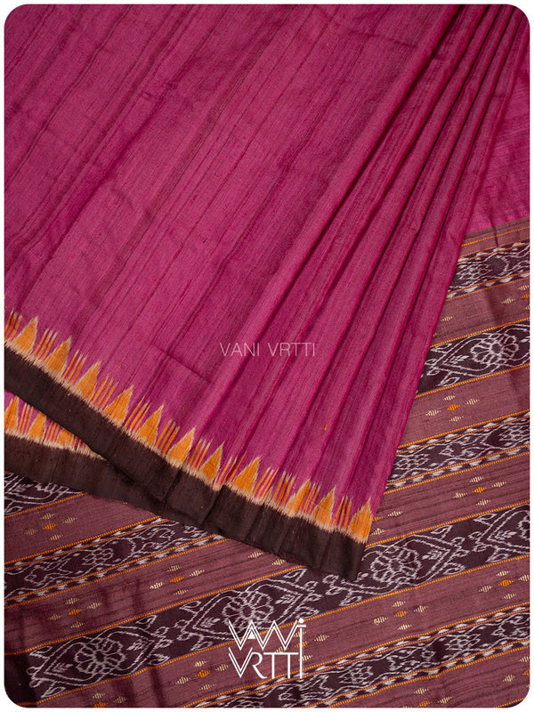 Rani Pink Coffee Nadi Handspun Tussar Silk Saree