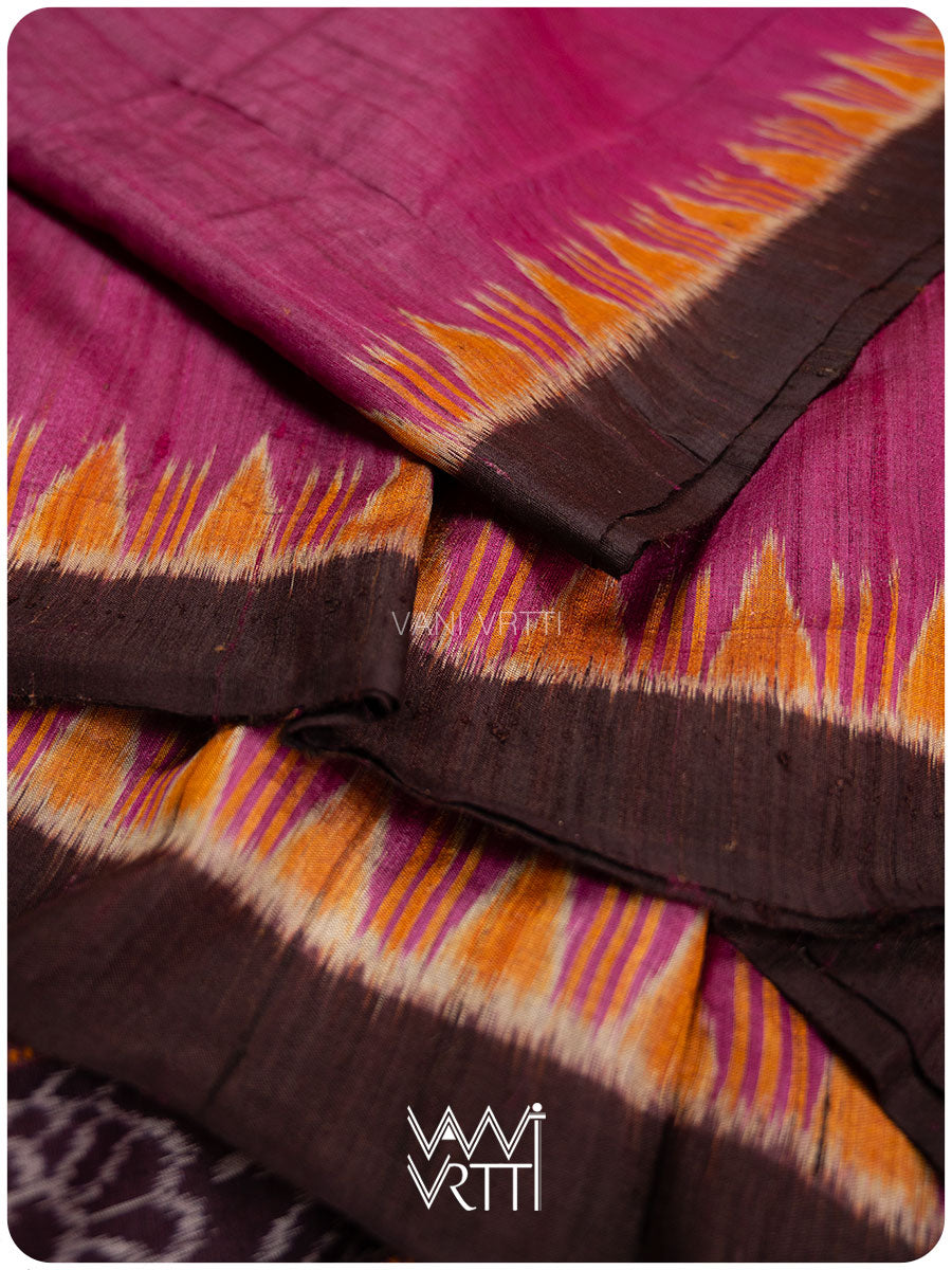 Rani Pink Coffee Nadi Handspun Tussar Silk Saree