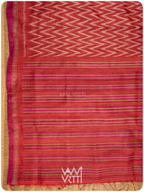 Red Aziz Ikat Handspun Tussar Silk Saree