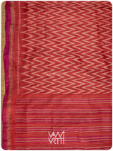 Red Aziz Ikat Handspun Tussar Silk Saree