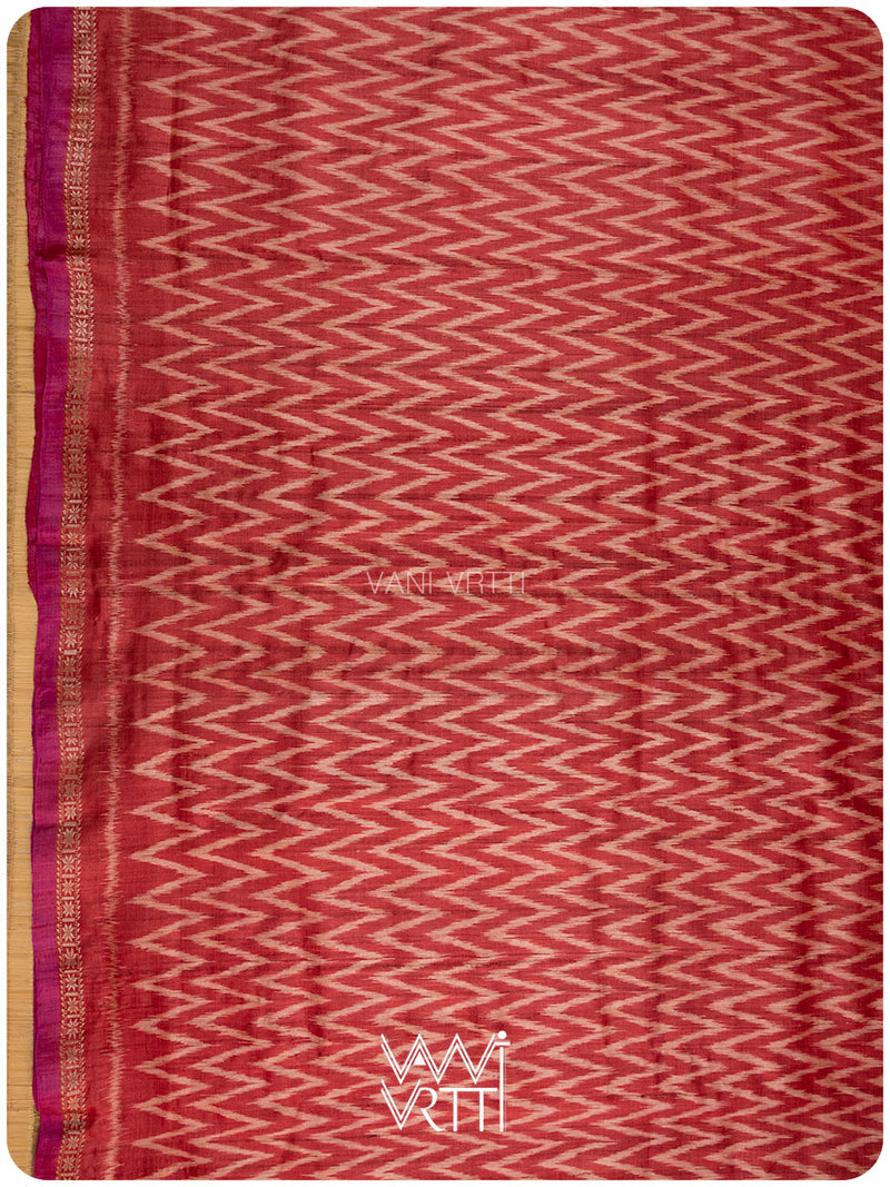 Red Aziz Ikat Handspun Tussar Silk Saree