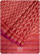 Red Aziz Ikat Handspun Tussar Silk Saree