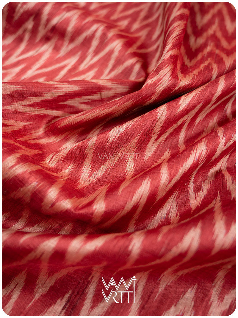 Red Aziz Ikat Handspun Tussar Silk Saree