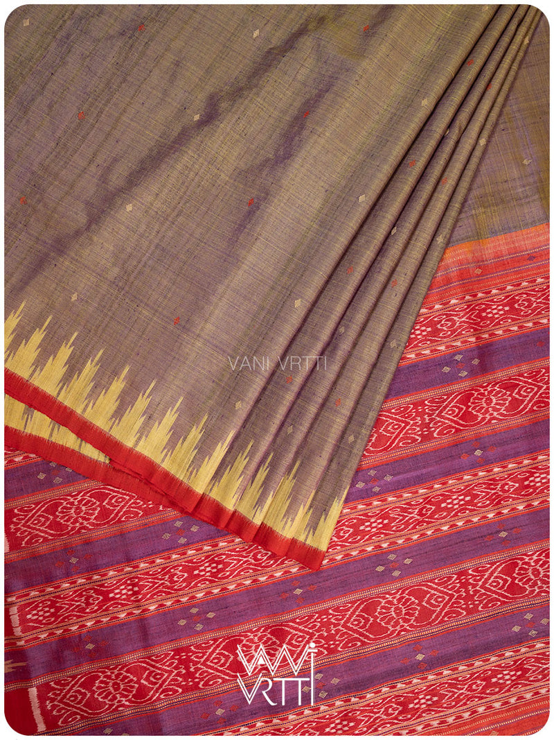 Sheen Purple Yellow Nadi Handspun Tussar Silk Saree