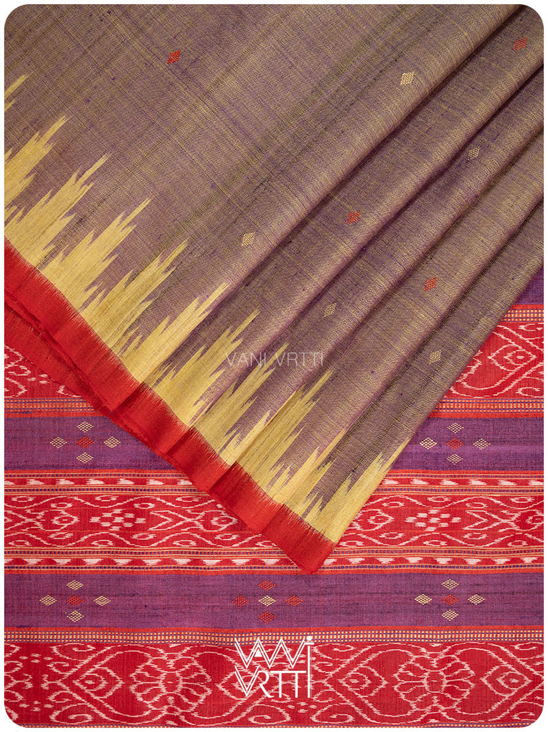 Sheen Purple Yellow Nadi Handspun Tussar Silk Saree
