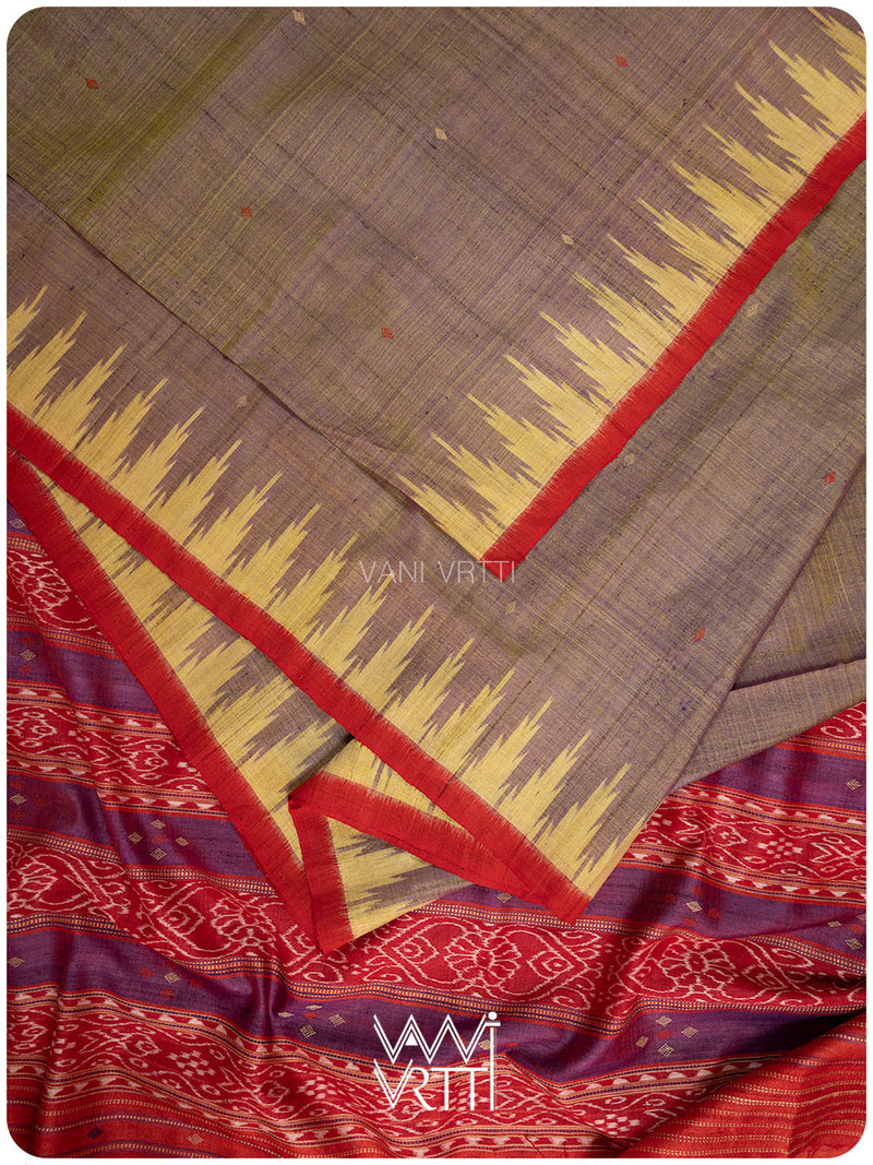 Sheen Purple Yellow Nadi Handspun Tussar Silk Saree