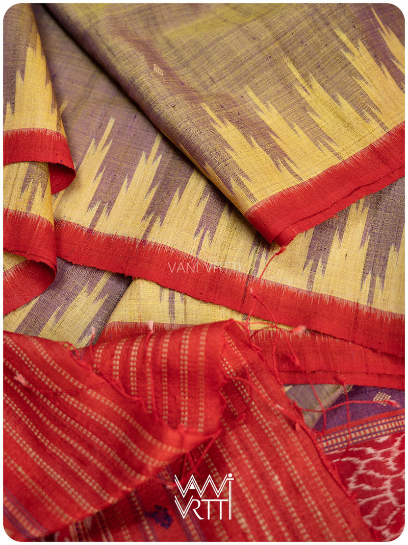Sheen Purple Yellow Nadi Handspun Tussar Silk Saree