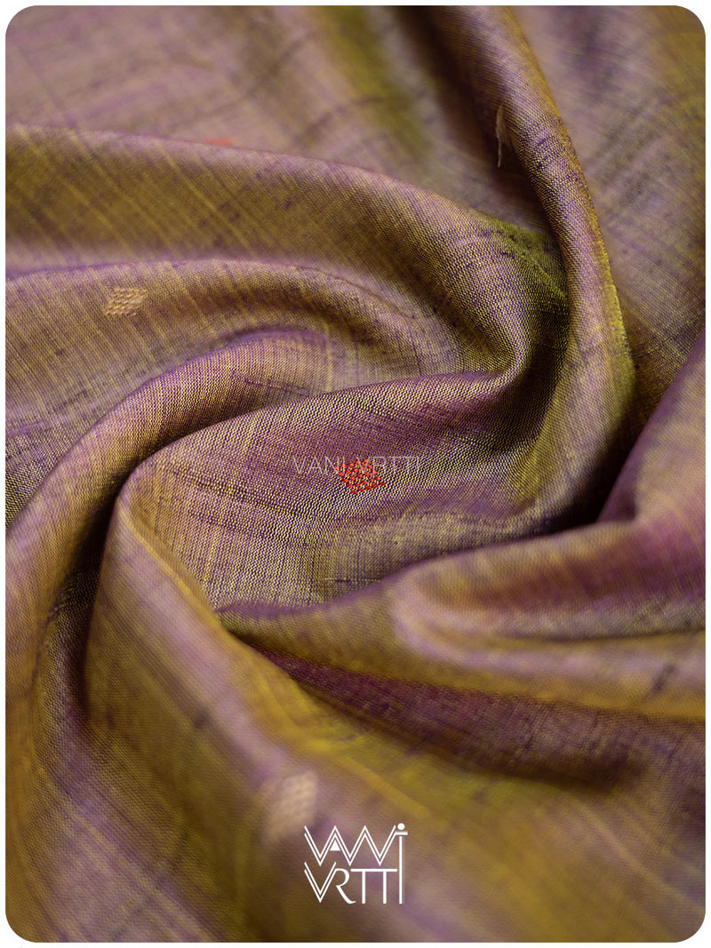 Sheen Purple Yellow Nadi Handspun Tussar Silk Saree