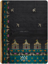 Slate Black Chilika Master Weave Exclusive Handspun Tussar Silk Saree