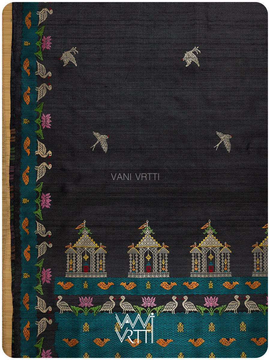 Slate Black Chilika Master Weave Exclusive Handspun Tussar Silk Saree