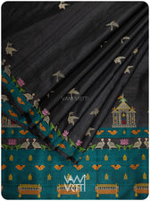 Slate Black Chilika Master Weave Exclusive Handspun Tussar Silk Saree