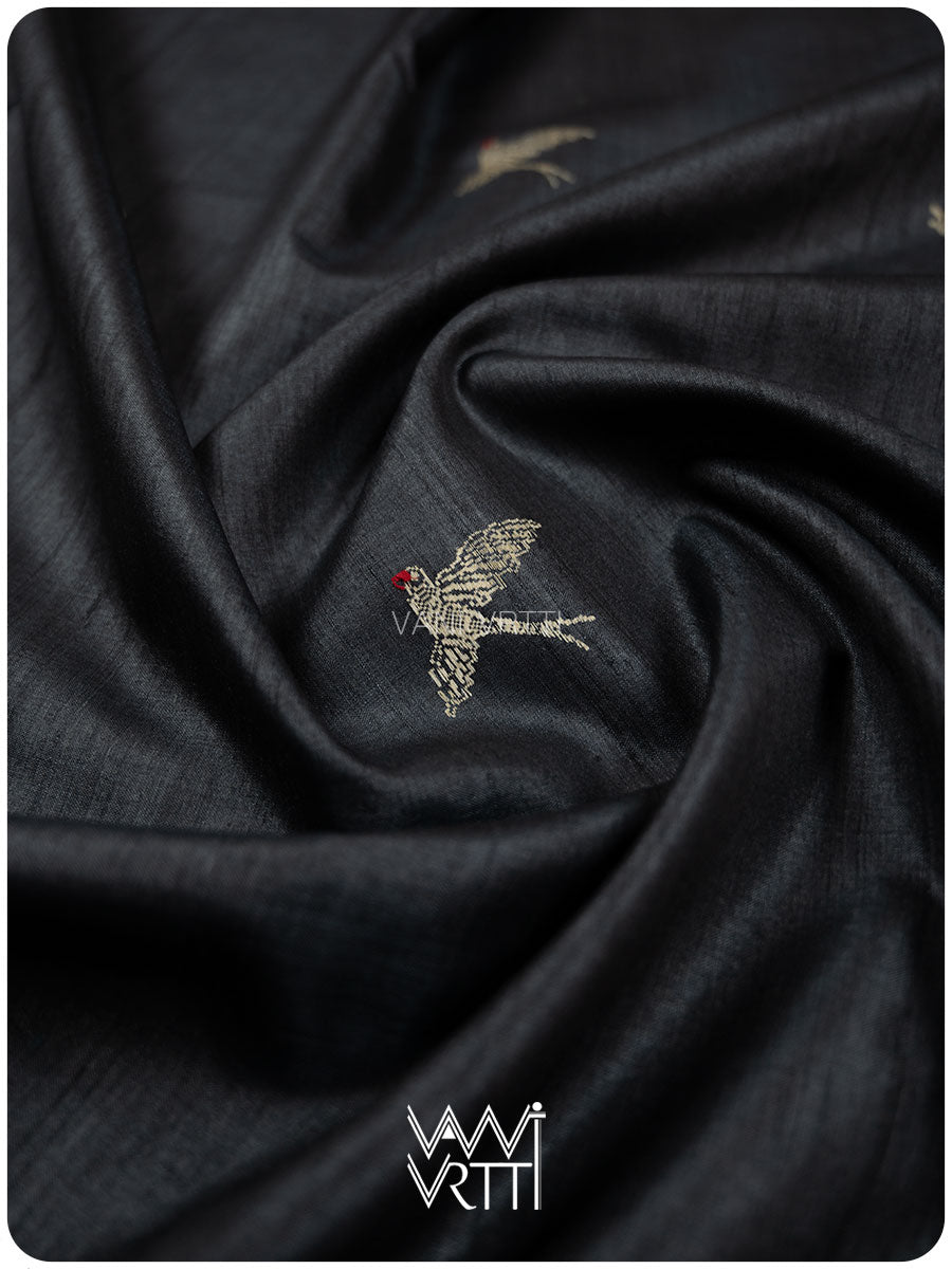 Slate Black Chilika Master Weave Exclusive Handspun Tussar Silk Saree