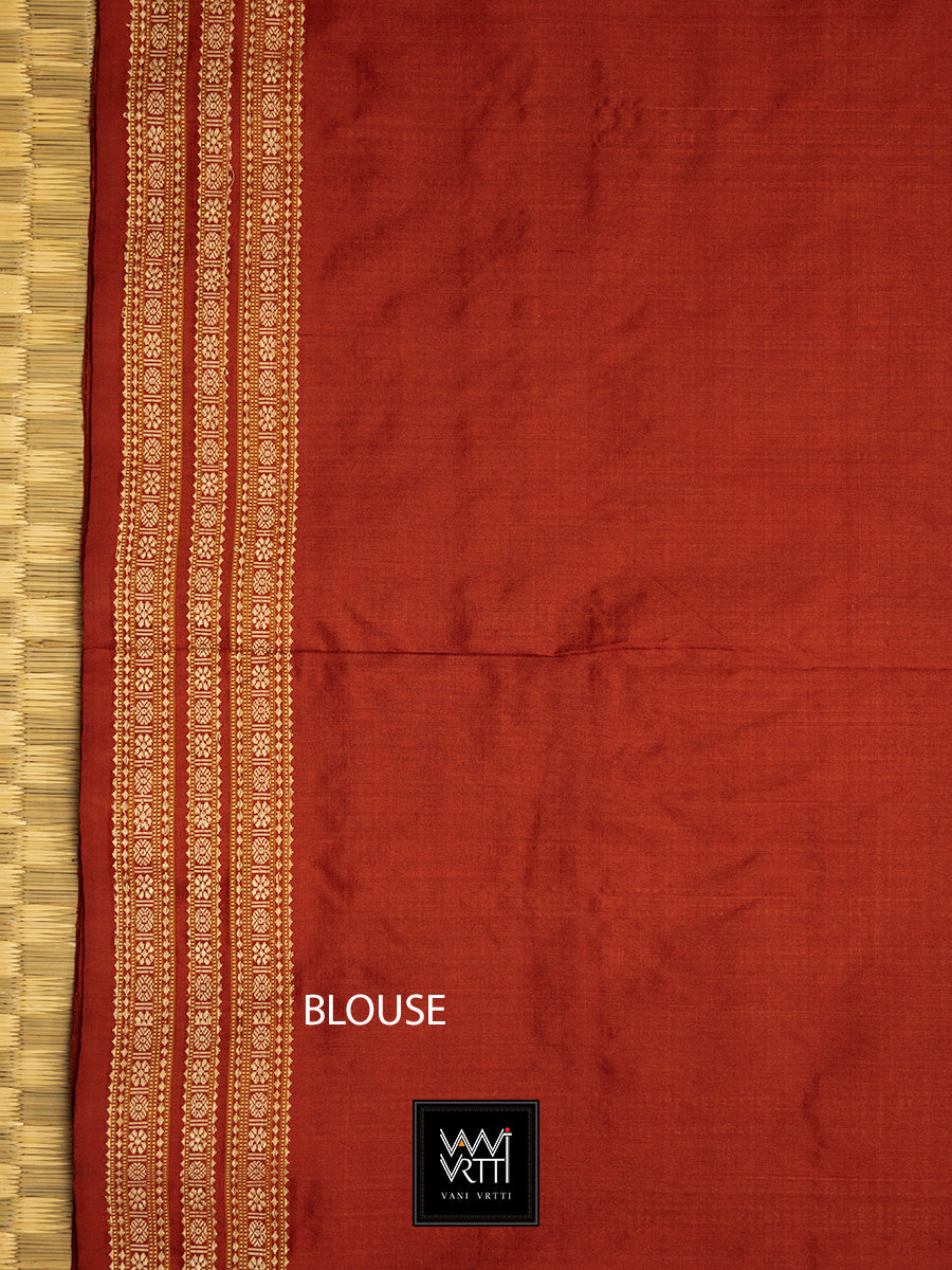 Iron Rust Black Madder Shamma Prakritik Natural Dyed Mulberry Silk Ikat Saree