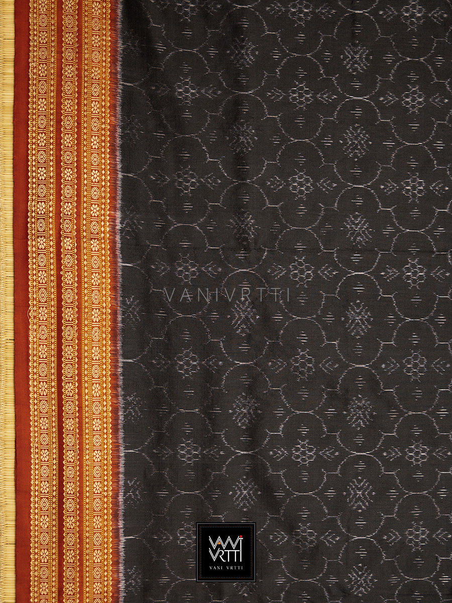 Iron Rust Black Madder Shamma Prakritik Natural Dyed Mulberry Silk Ikat Saree