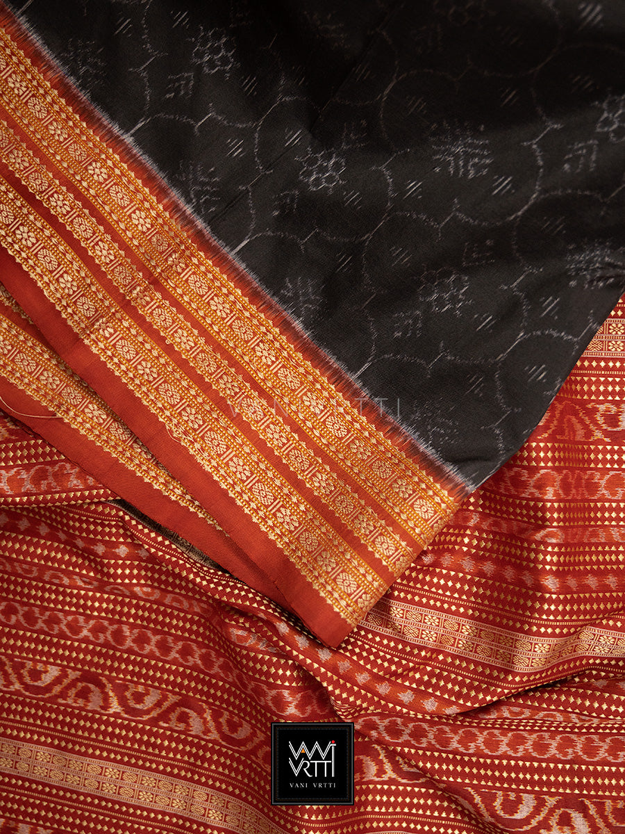 Iron Rust Black Madder Shamma Prakritik Natural Dyed Mulberry Silk Ikat Saree