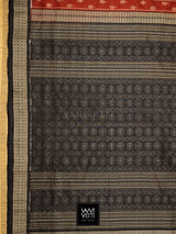 Madder Red Black Sacred Peepal Prakritik Natural Dyed Mulberry Silk Ikat Saree