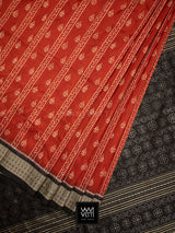 Madder Red Black Sacred Peepal Prakritik Natural Dyed Mulberry Silk Ikat Saree