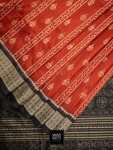 Madder Red Black Sacred Peepal Prakritik Natural Dyed Mulberry Silk Ikat Saree