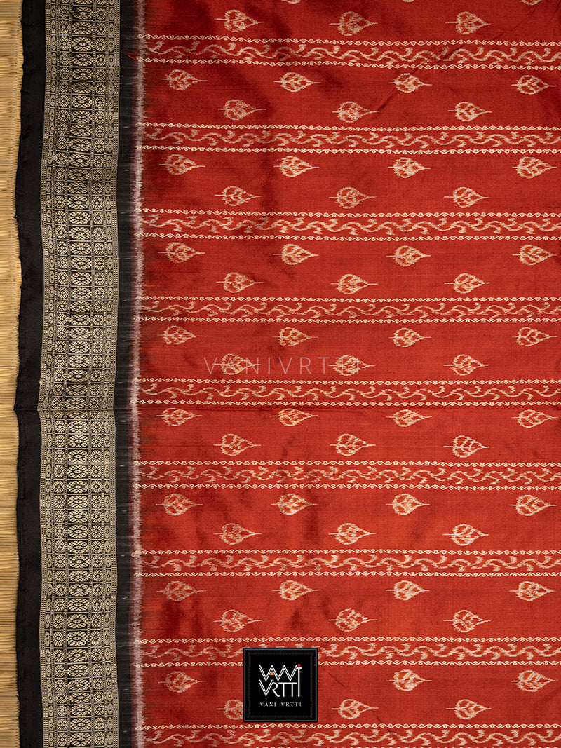 Madder Red Black Sacred Peepal Prakritik Natural Dyed Mulberry Silk Ikat Saree