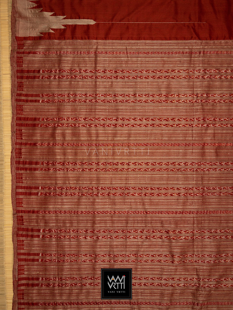 Madder Red Temple Border Phoda Kumbha Prakritik Natural Dyed Mulberry Silk Ikat Saree