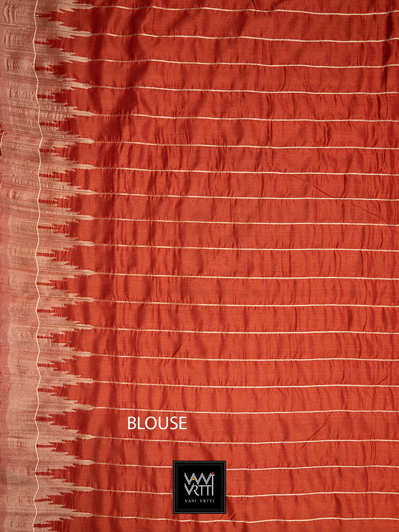Madder Red Temple Border Phoda Kumbha Prakritik Natural Dyed Mulberry Silk Ikat Saree
