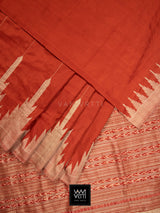 Madder Red Temple Border Phoda Kumbha Prakritik Natural Dyed Mulberry Silk Ikat Saree