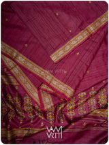 Plum Pink Brahma Kamal Master Weave Exclusive Handspun Tussar Silk Saree