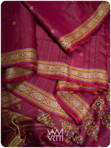 Plum Pink Brahma Kamal Master Weave Exclusive Handspun Tussar Silk Saree