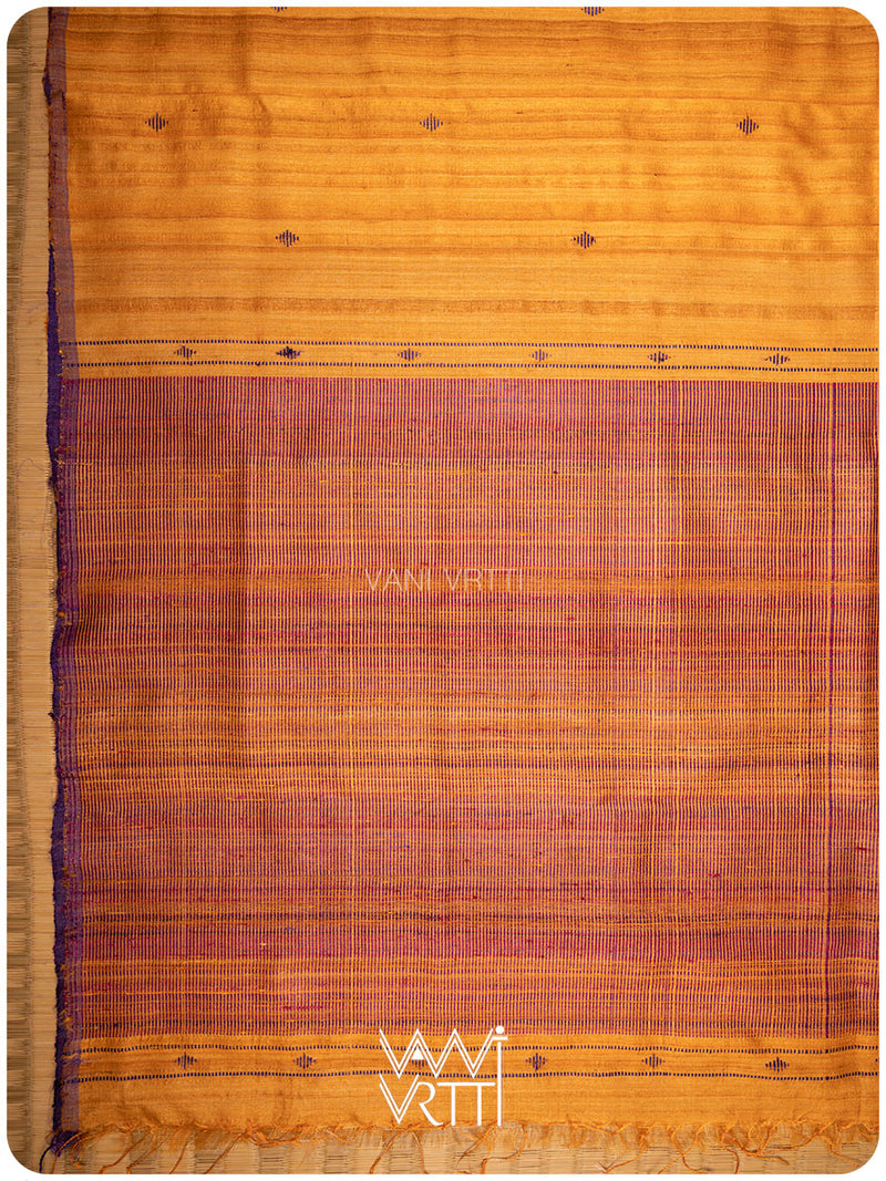 Sunshine Orange Purple Bristi Handspun Tussar Silk Saree