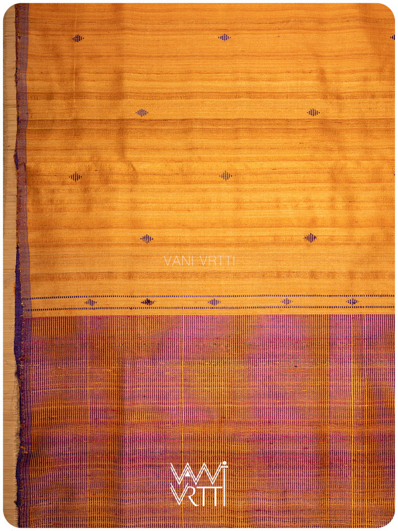 Sunshine Orange Purple Bristi Handspun Tussar Silk Saree