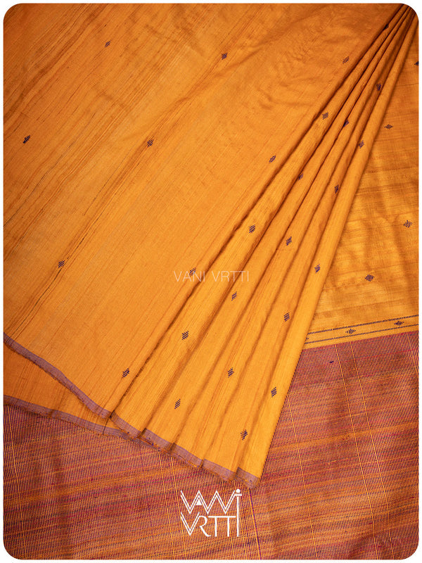 Sunshine Orange Purple Bristi Handspun Tussar Silk Saree