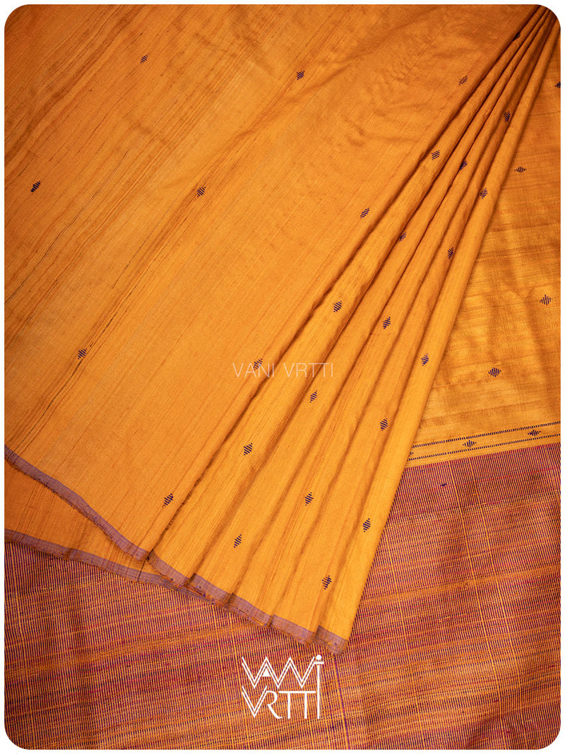 Sunshine Orange Purple Bristi Handspun Tussar Silk Saree