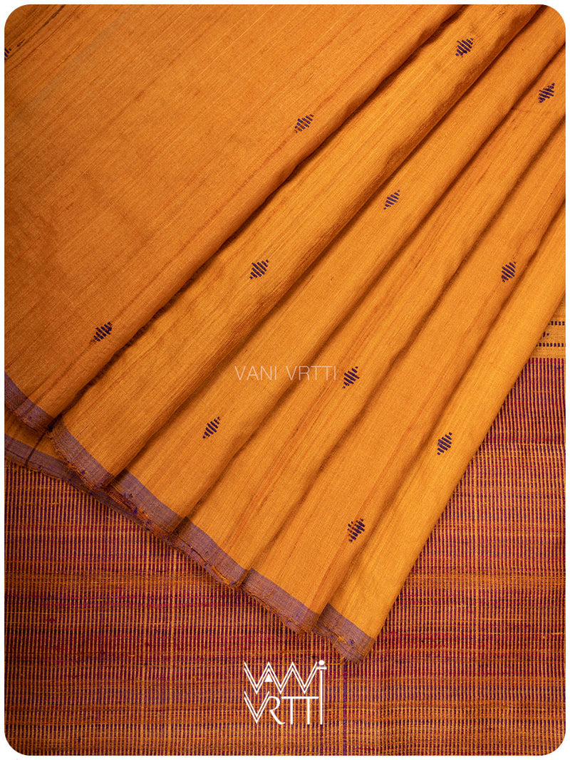 Sunshine Orange Purple Bristi Handspun Tussar Silk Saree
