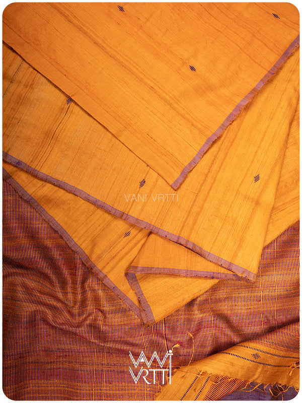 Sunshine Orange Purple Bristi Handspun Tussar Silk Saree