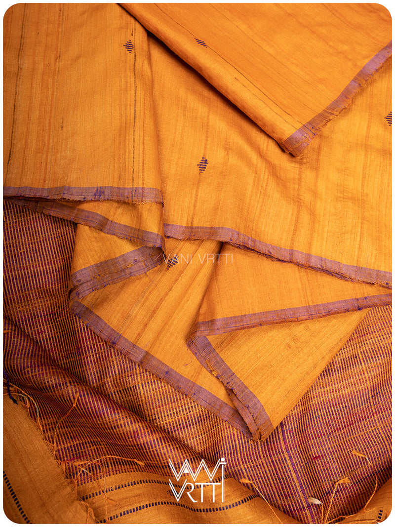 Sunshine Orange Purple Bristi Handspun Tussar Silk Saree