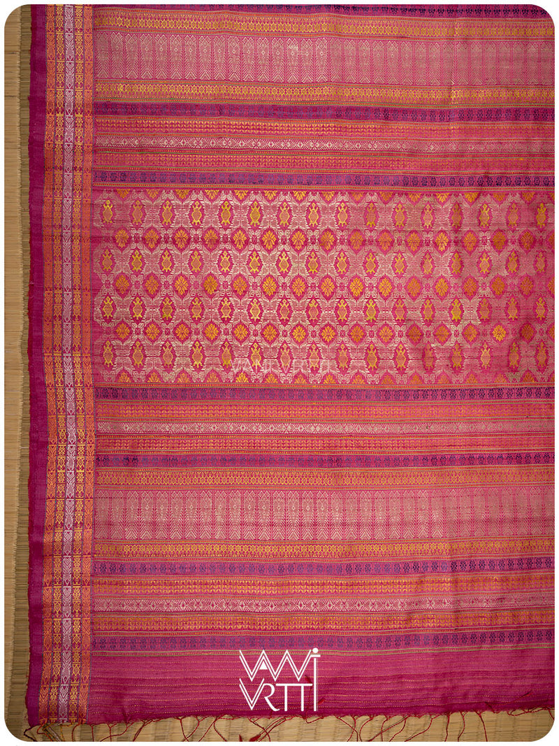 Tomato Red Matsya Kachhap Handspun Tussar Silk Saree