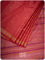 Tomato Red Matsya Kachhap Handspun Tussar Silk Saree