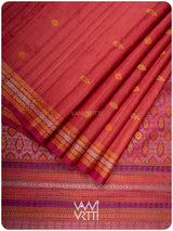 Tomato Red Matsya Kachhap Handspun Tussar Silk Saree