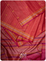 Tomato Red Matsya Kachhap Handspun Tussar Silk Saree
