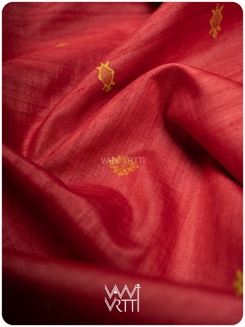 Tomato Red Matsya Kachhap Handspun Tussar Silk Saree